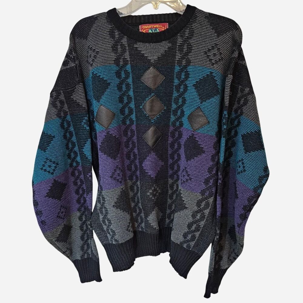 80s 90s indie sleaze skater geometric grandpa sweater